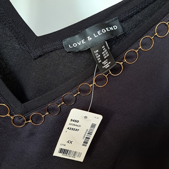 Love & Legend | Black v neck sleevless womens blouse & gold metal accent - Picture 8 of 9